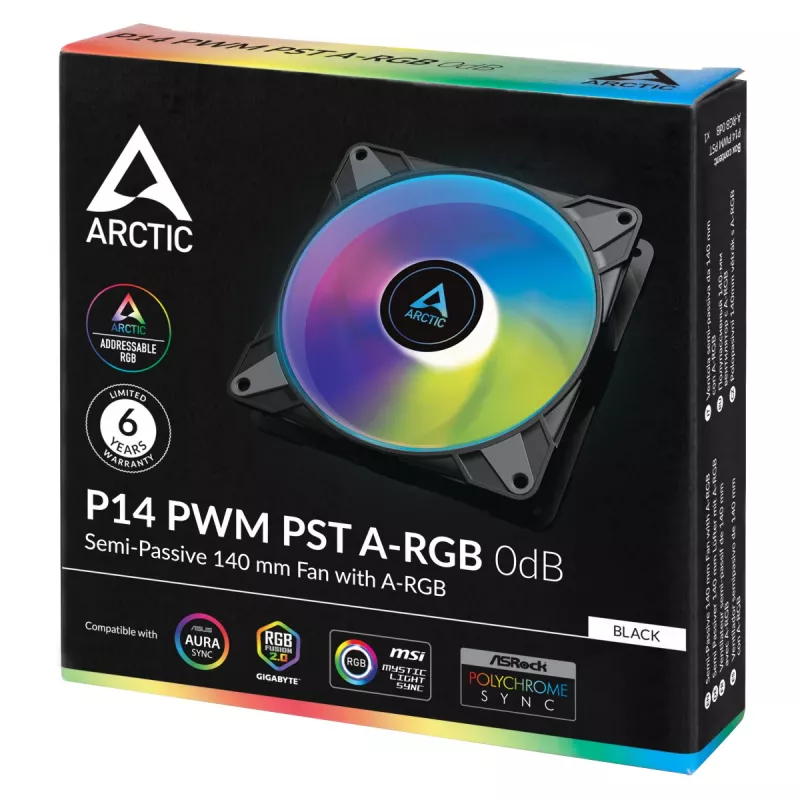 ARCTIC P14 PWM PST A-RGB 0dB - daļēji pasīvs 140 mm ventilators ar digitālo A-RGB