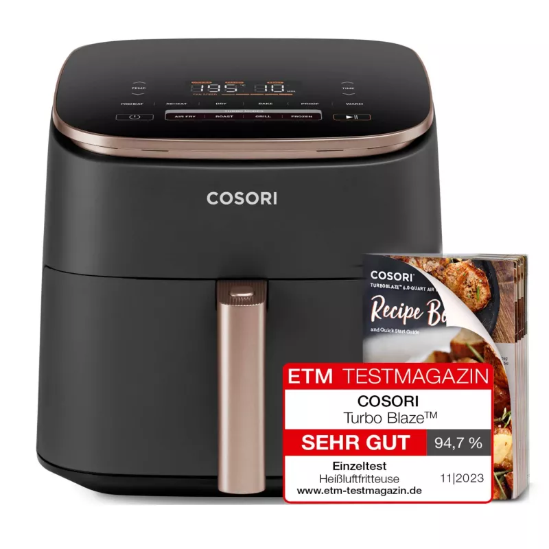 Cosori Turbo Blaze Chef Edition Single 6 L brīvi stāvoša 1725 W karstā gaisa fritieris Melns, Rozā zelts