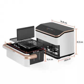 Cosori Dual Blaze Twinfry Chef Edition dubultā 10 L brīvstāvoša 2800 W karstā gaisa fritieris rožu zelta, balta