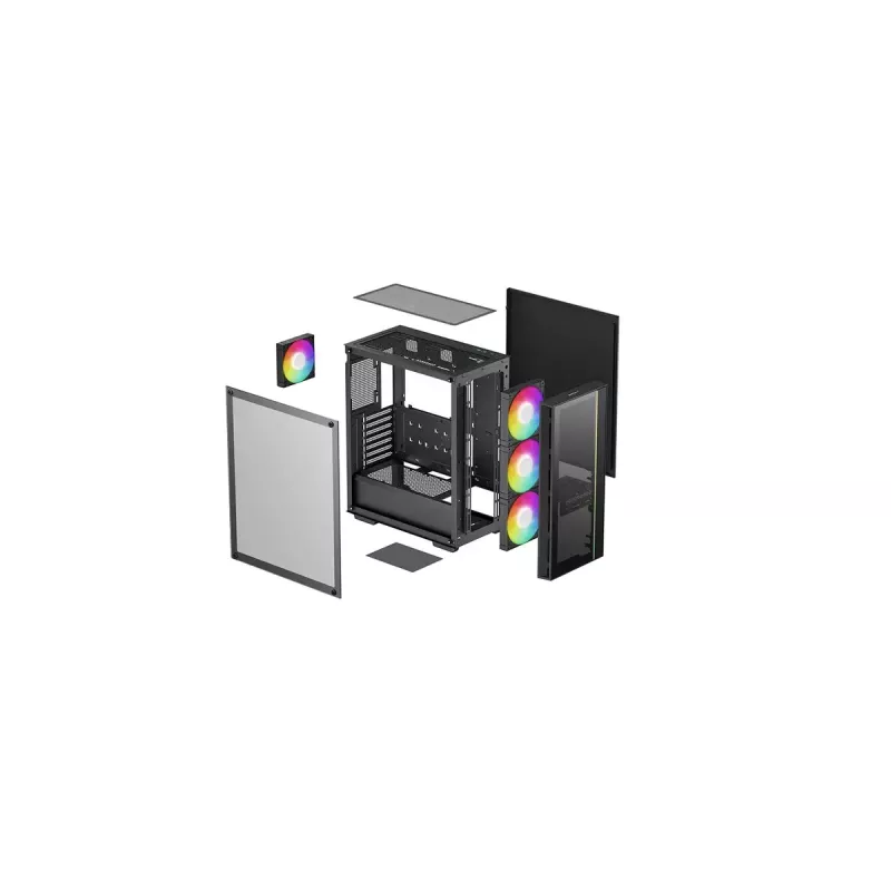 PC korpuss DeepCool MATREXX55 V4 C Midi Tower Melns — rūdīta stikla, ATX/microATX atbalsts, USB-C, maks. GPU 370 mm