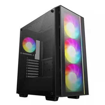 PC korpuss DeepCool MATREXX55 V4 C Midi Tower Melns — rūdīta stikla, ATX/microATX atbalsts, USB-C, maks. GPU 370 mm