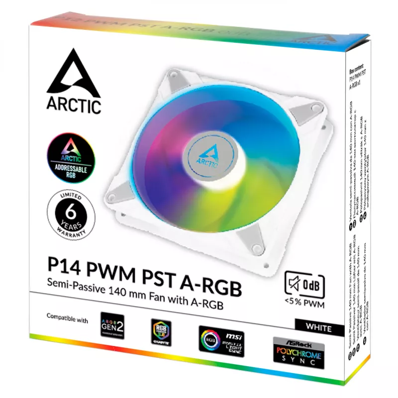 ARCTIC P14 PWM PST A-RGB - Puspasīvs 140 mm korpusa ventilators ar digitālo A-RGB baltā krāsā