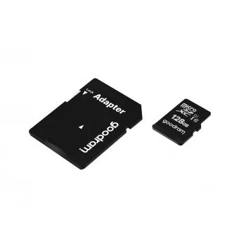 GOODRAM 128 GB MicroSDXC UHS-I Class 10 zibatmiņas karte (lasīšana 100 MB/s, rakstīšana 10 MB/s) ar SD adapteri