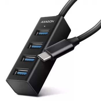 Axagon HUE-M1C 4x USB 3.2 Gen 1 MINI centrmezgls, metāla, 20cm USB-C kabelis
