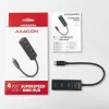 Axagon HUE-M1C 4x USB 3.2 Gen 1 MINI centrmezgls, metāla, 20cm USB-C kabelis