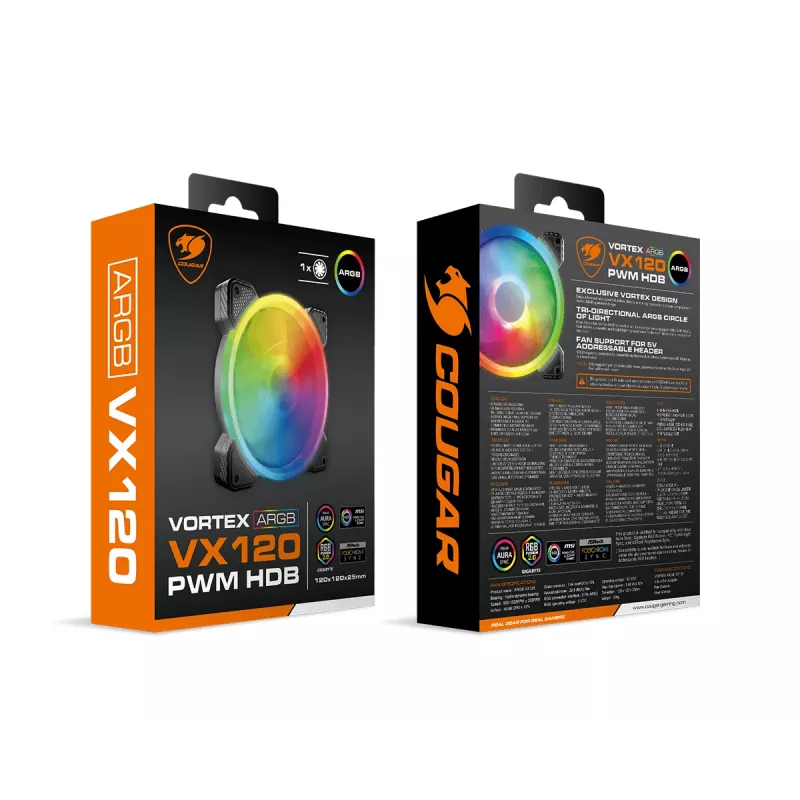 COUGAR VORTEX ARGB VX120 Datora korpusa ventilators 12 cm Melns 1 gab.