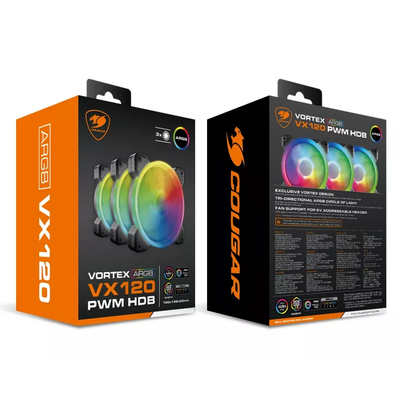 COUGAR VORTEX ARGB VX120 Datora korpusa ventilators 12 cm Melns 1 gab.
