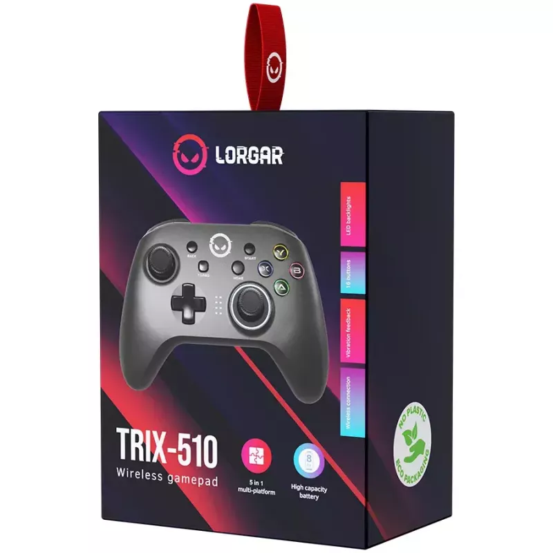 Spēļu kontrolieris Lorgar LRG-GP510 melns USB bezvadu kontrolieris priekš Nintendo Switch, PC, Playstation 3