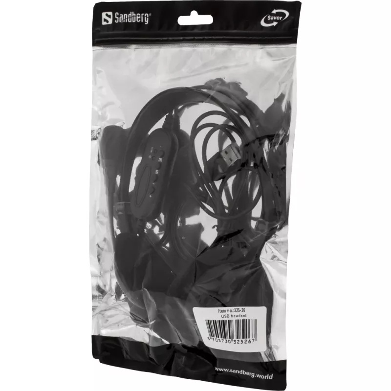 Sandberg Saver USB austiņas, vadu, zvani/mūzika, 20–20000 Hz, 65 g, austiņas, melnas