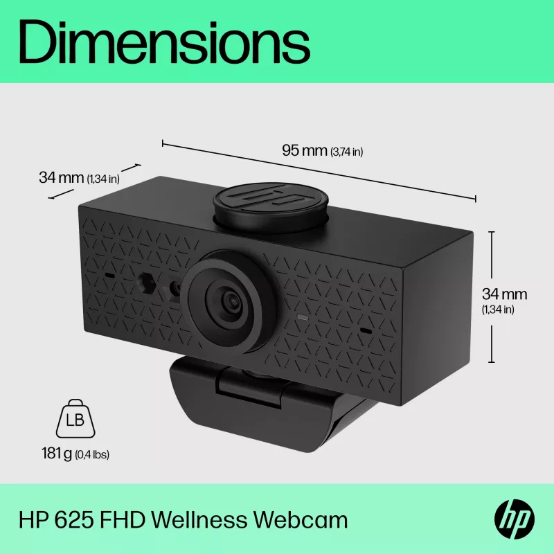 HP 625 FHD Webkamera, 4 MP, 1920 x 1080 pikseļi, Full HD, biznesa klase, USB, melna