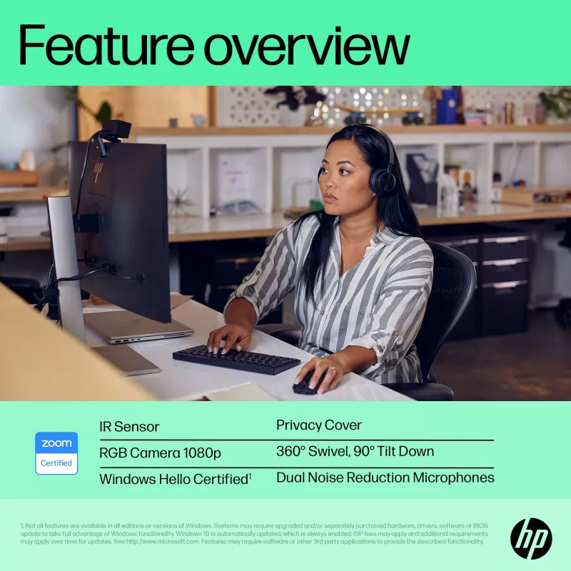 HP 625 FHD Webkamera, 4 MP, 1920 x 1080 pikseļi, Full HD, biznesa klase, USB, melna