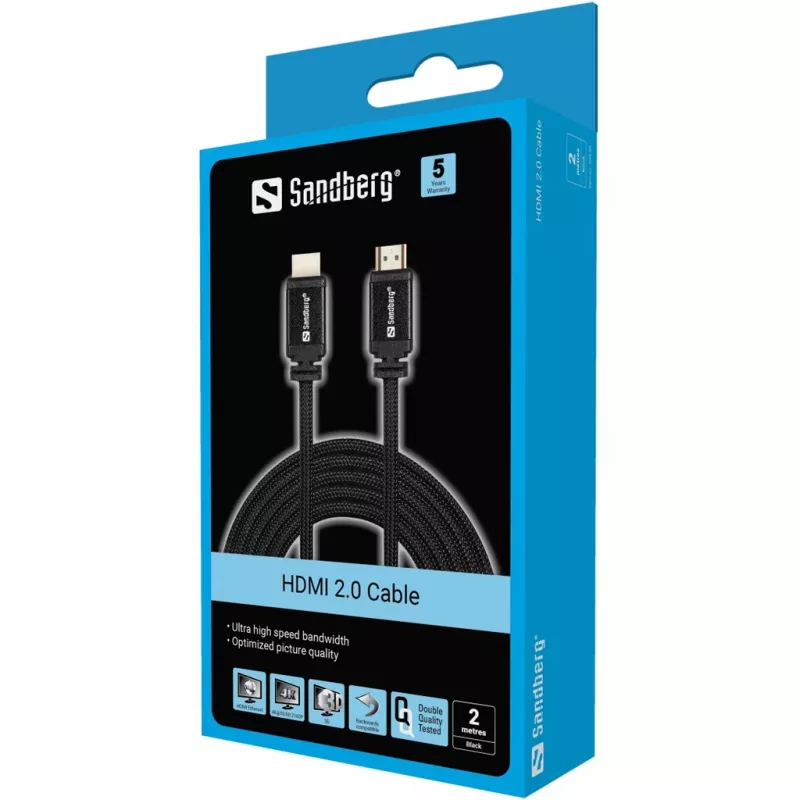 Sandberg HDMI 2.0 kabelis 19M-19M, 2m, melns
