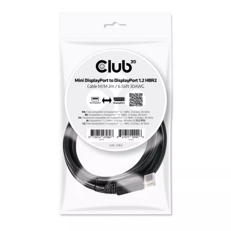CLUB3D Mini DisplayPort uz DisplayPort 1.2 M/M 2m/6.56ft 4K60Hz