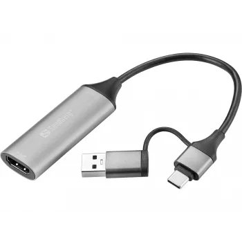 Sandberg HDMI Capture Link uz USB-C/A, HDMI Type A (Standard), USB Type-A + USB Type-C, Female, Male, Straight, Straight