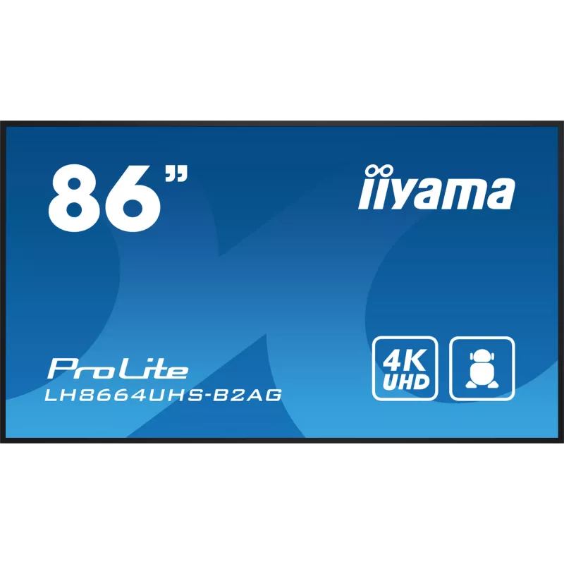 iiyama LH8664UHS-B2AG Signage Display Digital signage flat panel 2.17 m (85.6 collas) Wi-Fi 500 cd/m² 4K Ultra HD Melns Iebūvēts procesors Android 11 24/7