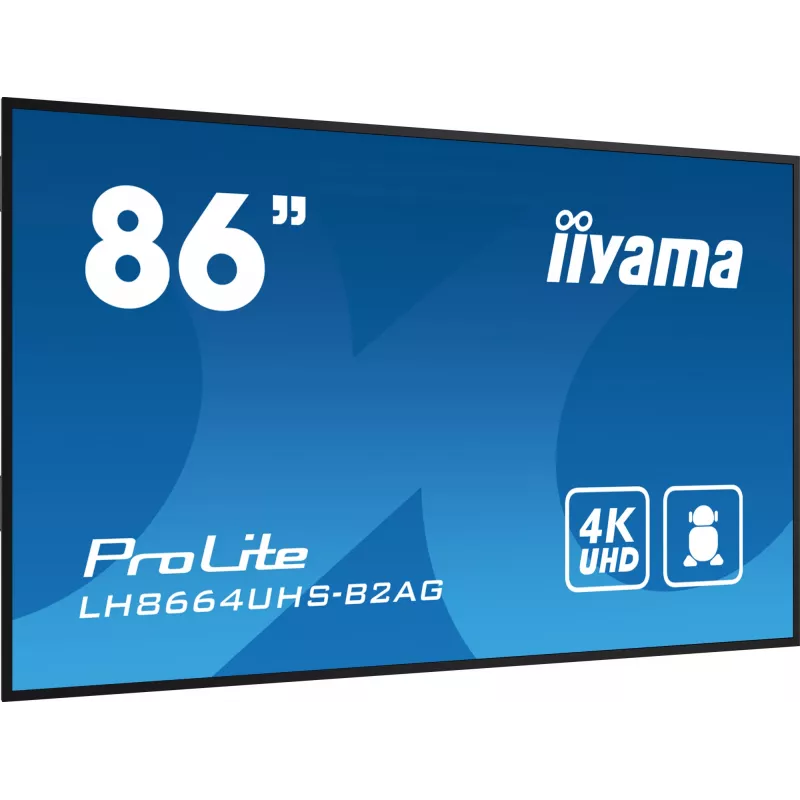 iiyama LH8664UHS-B2AG Signage Display Digital signage flat panel 2.17 m (85.6 collas) Wi-Fi 500 cd/m² 4K Ultra HD Melns Iebūvēts procesors Android 11 24/7