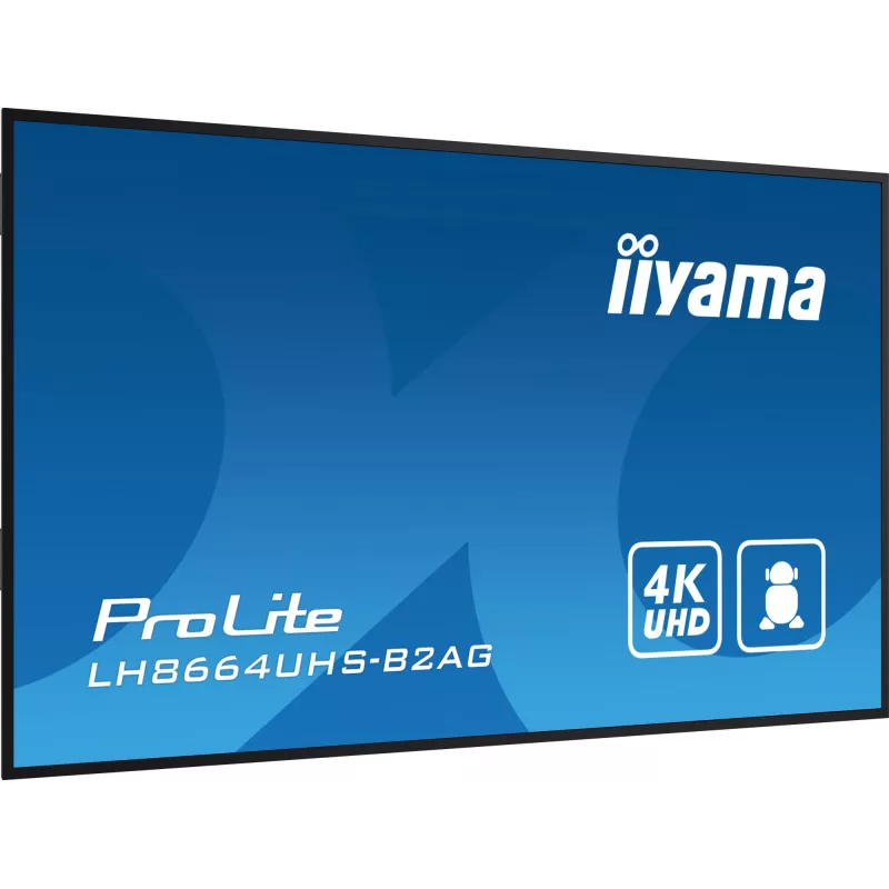 iiyama LH8664UHS-B2AG Signage Display Digital signage flat panel 2.17 m (85.6 collas) Wi-Fi 500 cd/m² 4K Ultra HD Melns Iebūvēts procesors Android 11 24/7
