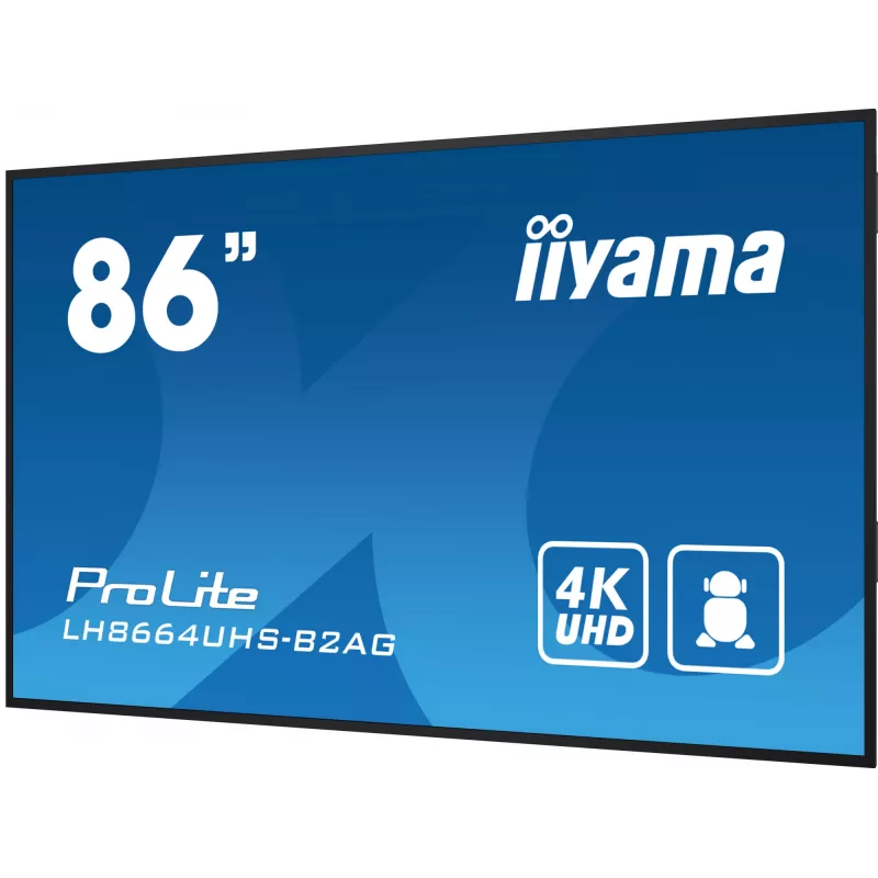 iiyama LH8664UHS-B2AG Signage Display Digital signage flat panel 2.17 m (85.6 collas) Wi-Fi 500 cd/m² 4K Ultra HD Melns Iebūvēts procesors Android 11 24/7