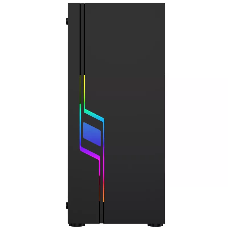 PC korpuss GEMBIRD Fornax 2000 RGB Midi Tower melns — Micro ATX/ITX/ATX, 1x120 mm aizmugures ventilators, 2x2,5 collu nodalījumi, 2x3.0 USB-A, rūdīts stikls