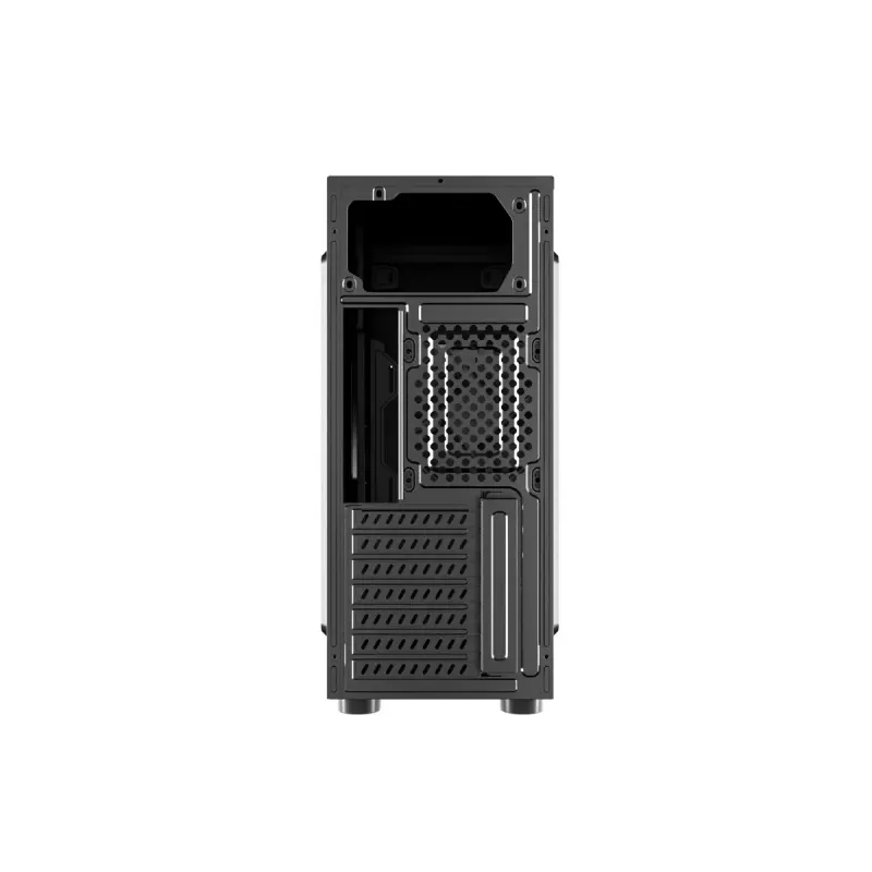 PC korpuss GEMBIRD Fornax 160 Mini Tower — melns, SPCC, atbalsta ITX/mATX/ATX, 1×3,5 collu + 3×2,5 collu nodalījumi, 7 paplašināšanas sloti, 445×185×390 mm