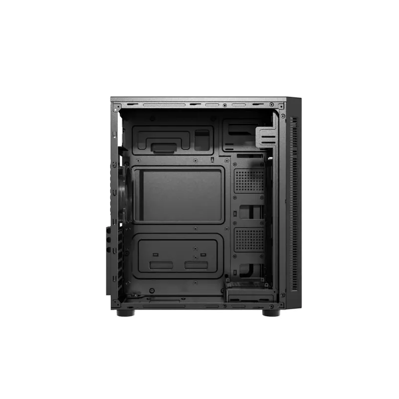 PC korpuss GEMBIRD Fornax 160 Mini Tower — melns, SPCC, atbalsta ITX/mATX/ATX, 1×3,5 collu + 3×2,5 collu nodalījumi, 7 paplašināšanas sloti, 445×185×390 mm