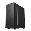 PC korpuss GEMBIRD Fornax 160 Mini Tower — melns, SPCC, atbalsta ITX/mATX/ATX, 1×3,5 collu + 3×2,5 collu nodalījumi, 7 paplašināšanas sloti, 445×185×390 mm