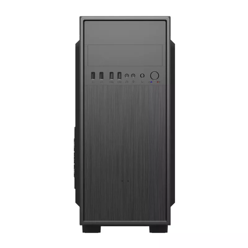 PC korpuss GEMBIRD Fornax 160 Mini Tower — melns, SPCC, atbalsta ITX/mATX/ATX, 1×3,5 collu + 3×2,5 collu nodalījumi, 7 paplašināšanas sloti, 445×185×390 mm