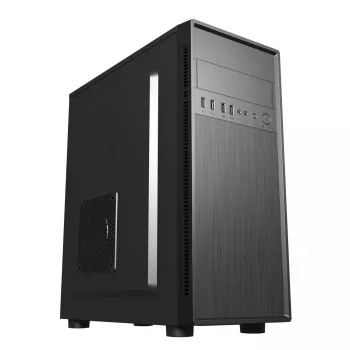 PC korpuss GEMBIRD Fornax 160 Mini Tower — melns, SPCC, atbalsta ITX/mATX/ATX, 1×3,5 collu + 3×2,5 collu nodalījumi, 7 paplašināšanas sloti, 445×185×390 mm