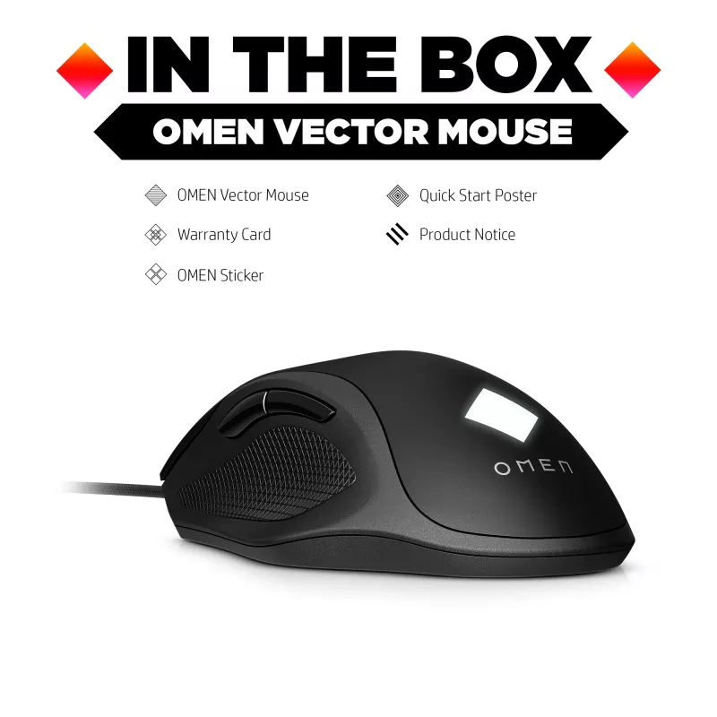 HP OMEN Vector pele, labās rokas, IR LED, USB Type-A, 16000 DPI, 1 ms, melns