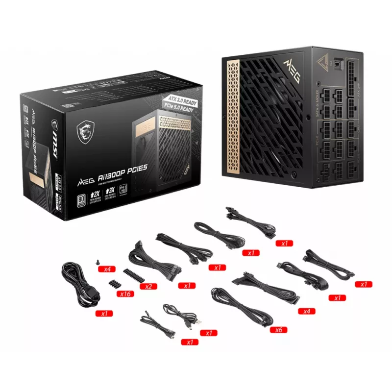 MSI MEG AI1300P PCIE5 barošanas bloks 1300 W 24-pin ATX ATX melns