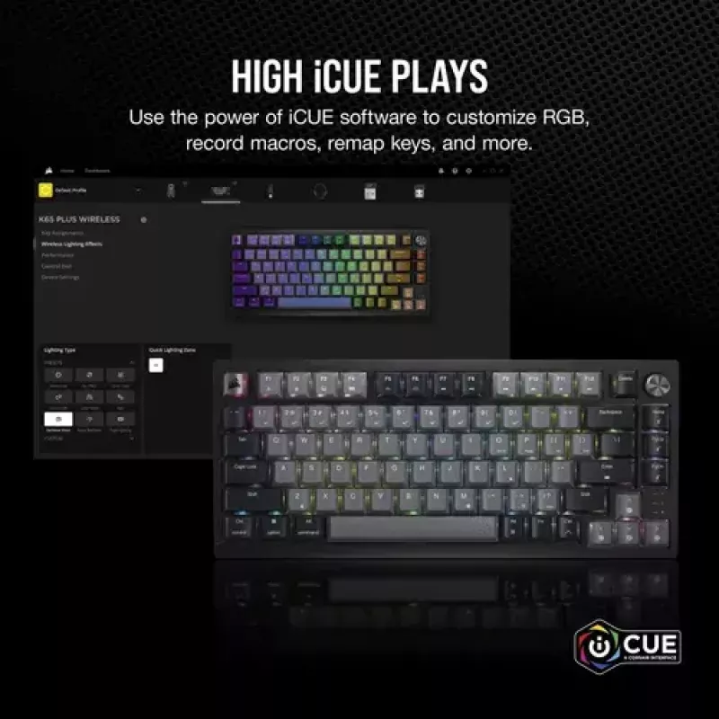 Mehaniskā spēļu tastatūra Corsair K65 PLUS WIRELESS RGB Wireless USB Melns