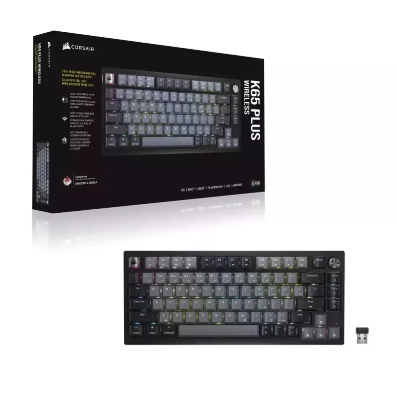 Mehaniskā spēļu tastatūra Corsair K65 PLUS WIRELESS RGB Wireless USB Melns