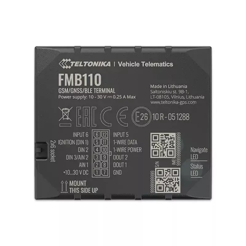 GPS izsekotājs Teltonika FMB110 Automašīnu Melns Putekļu izturīgs 0.128GB