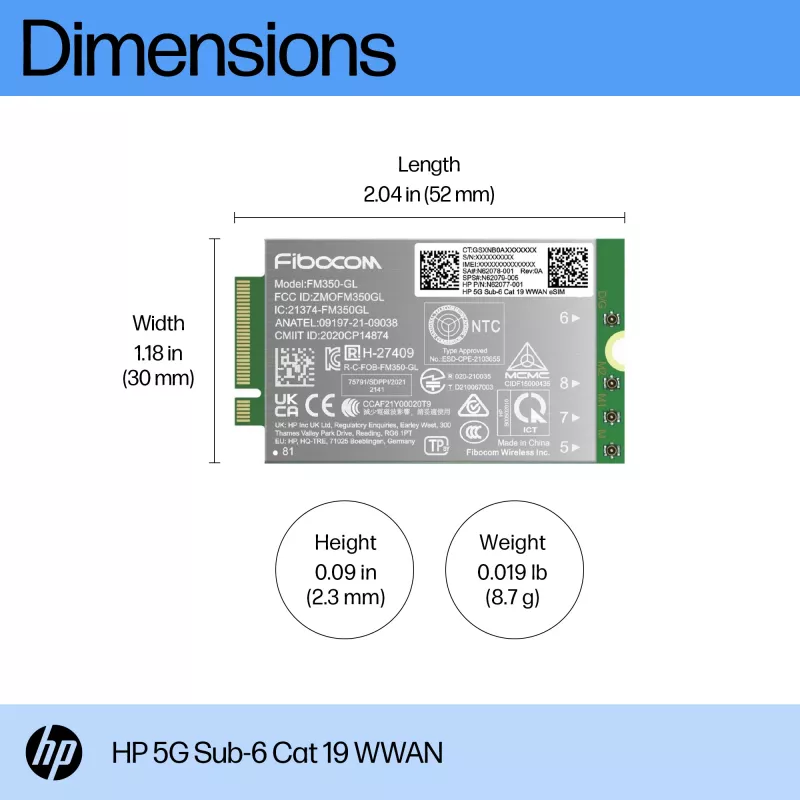 HP 5G Sub-6 Cat 19 WWAN saskarnes kartes/adapteris