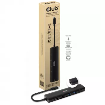 CLUB3D USB Type-C 7-in-1 centrmezgls HDMI 4K60Hz SD TF karšu slots 2x USB Type-A USB Type-C PD RJ45 darbojas ar Thunderbolt 3