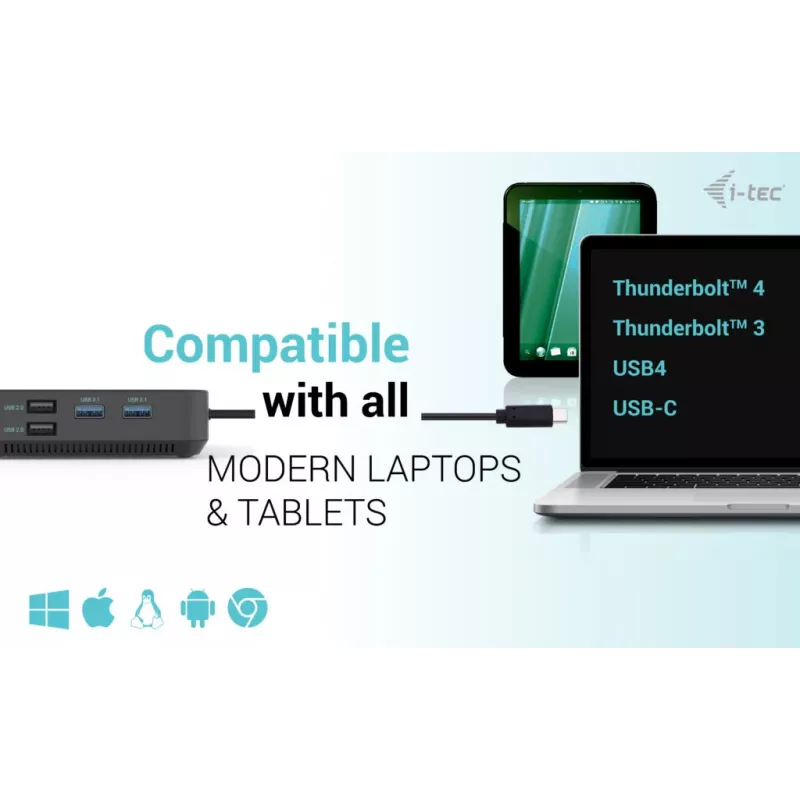 i-tec USB-C HDMI Dual DP dokstacija ar 100 W strāvas padevi