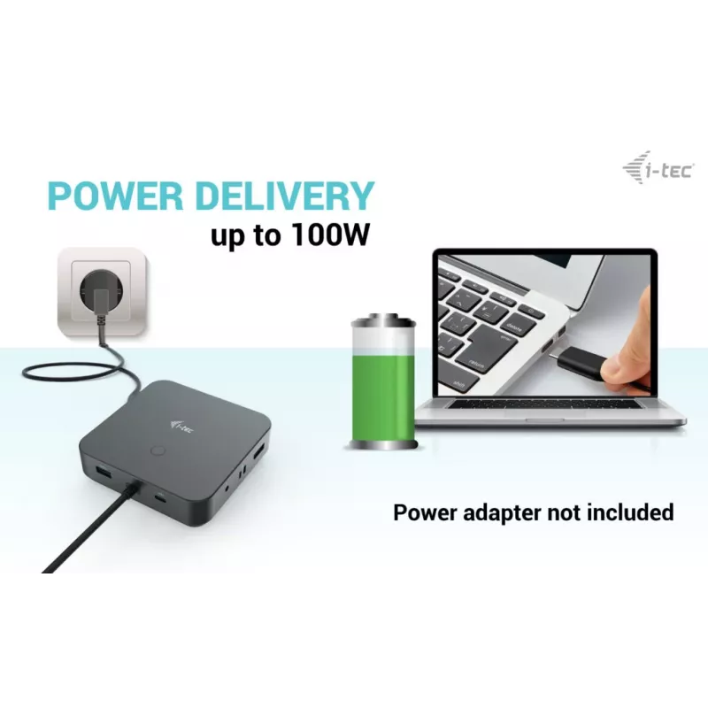i-tec USB-C HDMI Dual DP dokstacija ar 100 W strāvas padevi
