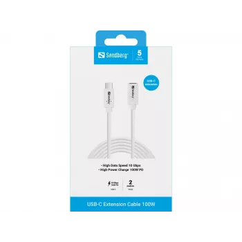 Sandberg USB-C uz USB-C kabelis 2M 100W USB 3.2 Gen 2 balts