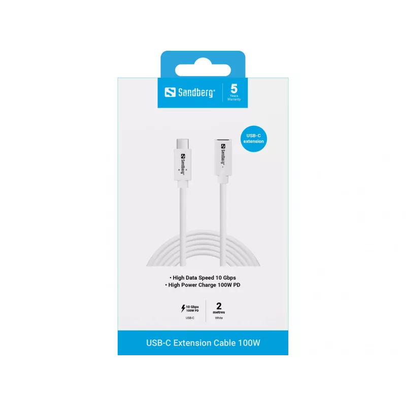 Sandberg USB-C uz USB-C kabelis 2M 100W USB 3.2 Gen 2 balts