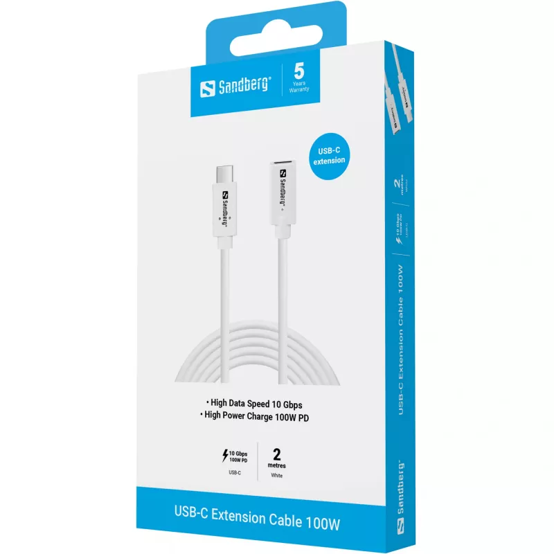 Sandberg USB-C uz USB-C kabelis 2M 100W USB 3.2 Gen 2 balts