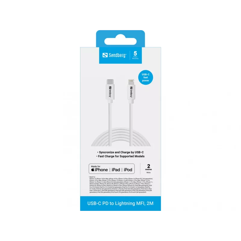 Sandberg USB-C PD to Lightning MFI 2M kabelis 2m Lightning USB C