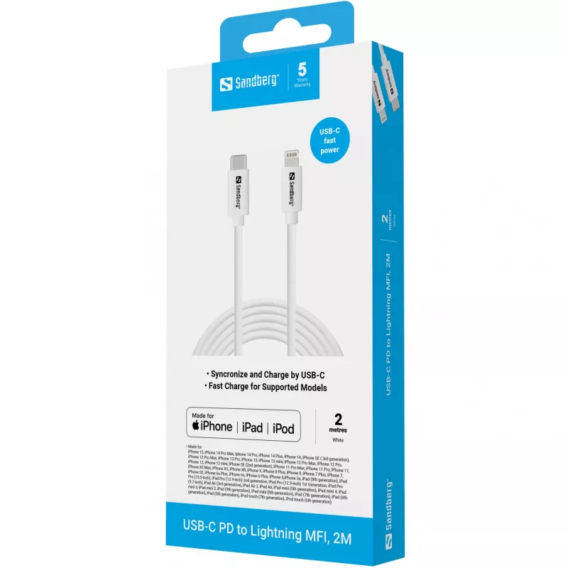 Sandberg USB-C PD to Lightning MFI 2M kabelis 2m Lightning USB C