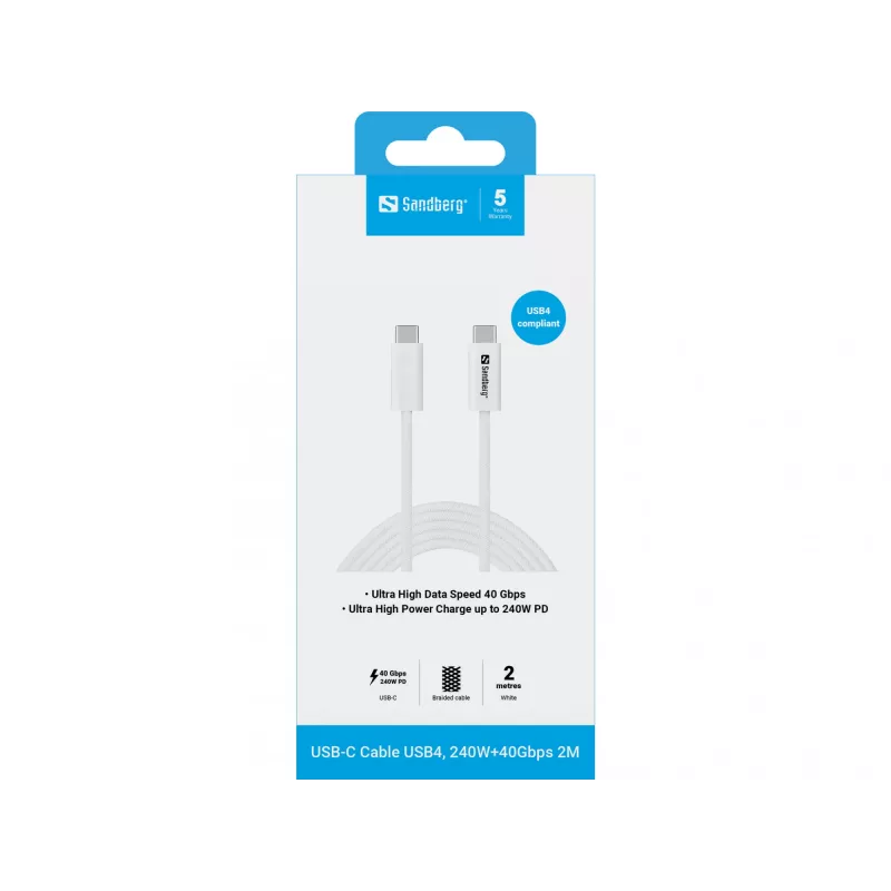 Kabelis Sandberg USB-C>C USB4 240W 40Gbps 2M
