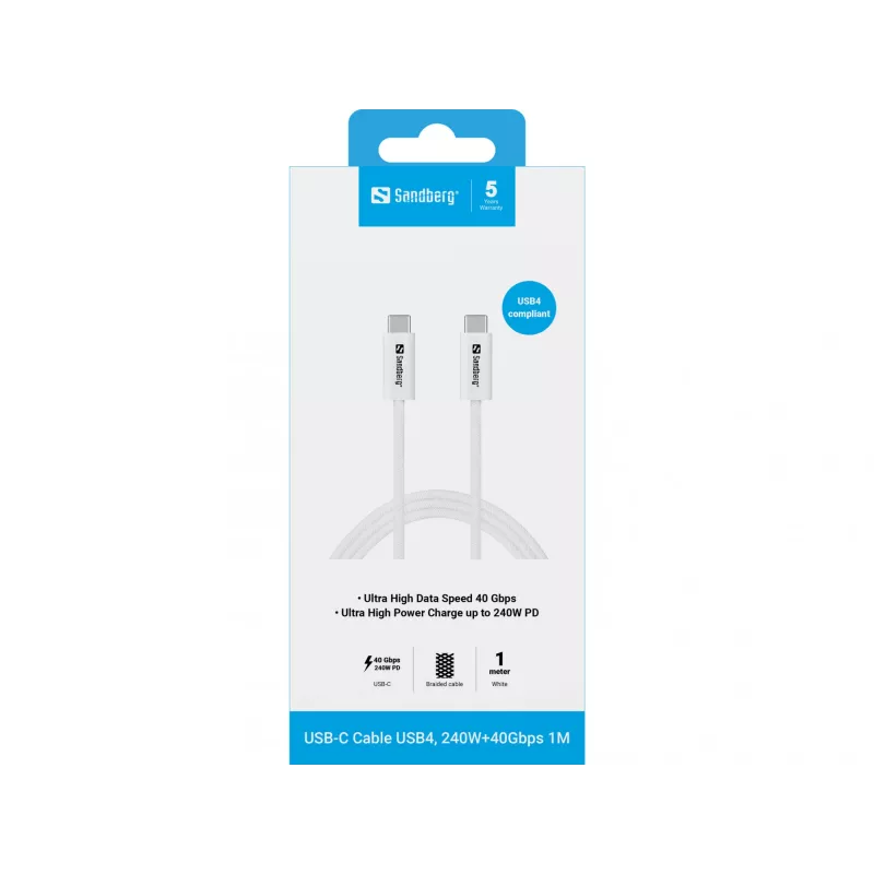 Kabelis Sandberg USB-C>C USB4 240W 40Gbps 1M