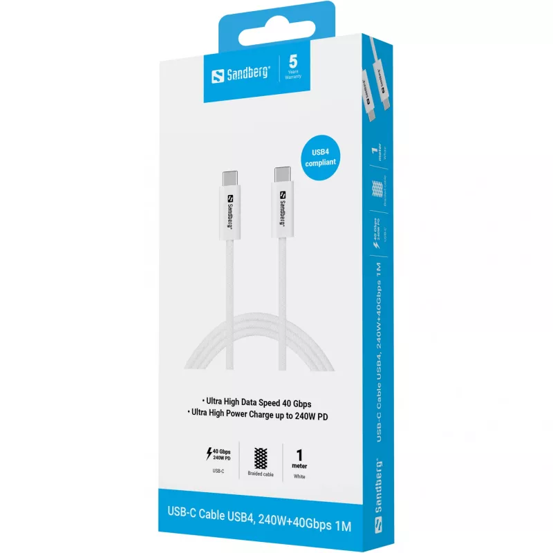 Kabelis Sandberg USB-C>C USB4 240W 40Gbps 1M