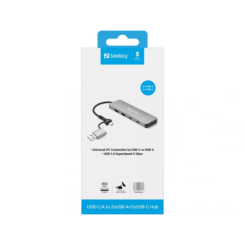 Sandberg USB-C/A uz 2xUSB-A+2xUSB-C centrmezgls