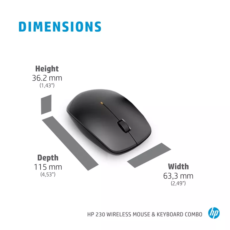 Bezvadu peles un tastatūras komplekts HP 230 Pilnizmēra Melns