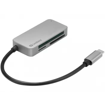 Sandberg USB-C vairāku karšu lasītājs Pro, CF, MMC, MicroSD (TransFlash), SD, SDHC, SDXC, xD, melns, USB 3.2 Gen 1 (3.1 Gen 1) Type-C, 1 gab., 82 mm, 23 mm