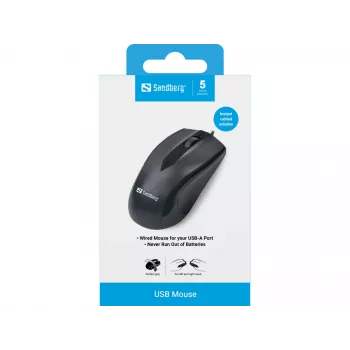 Sandberg USB pele, labās rokas, optiskā, USB Type-A, 1200 DPI, melna