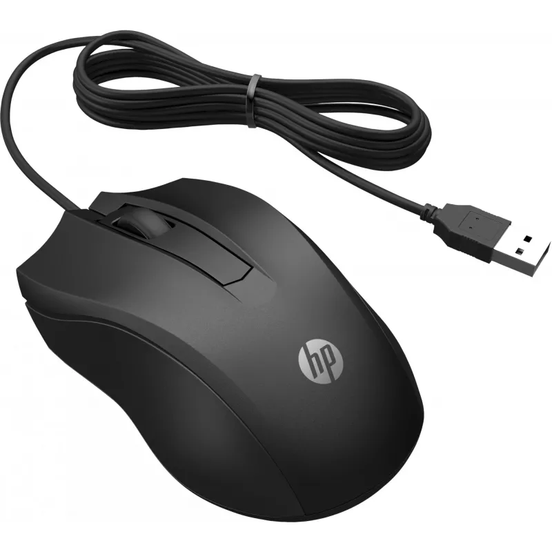 HP vadu pele 100, piemērota abām rokām, optiska, USB Type-A, 1600 DPI, melna